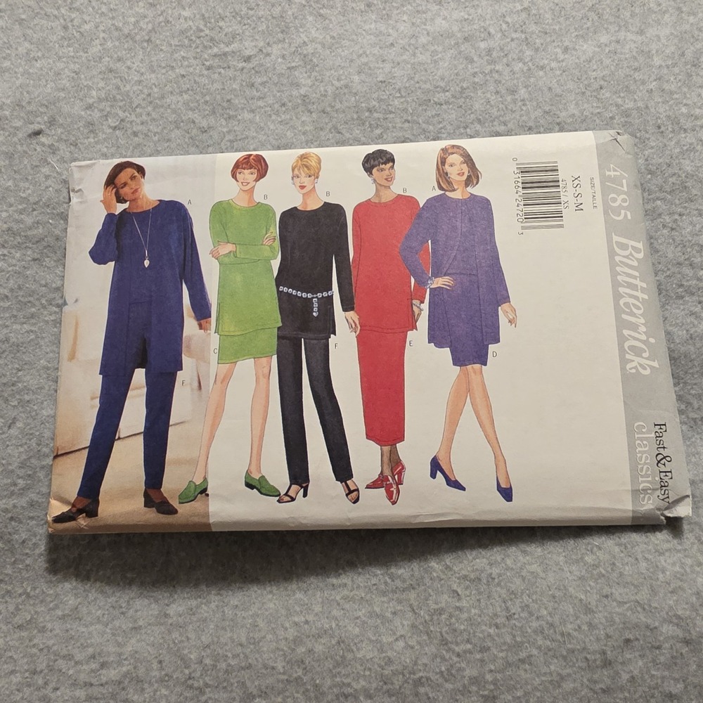 Butterick 4785 Very Easy Jacket, Top, Tunic, Skirt Pants Pattern Misses' XS-M